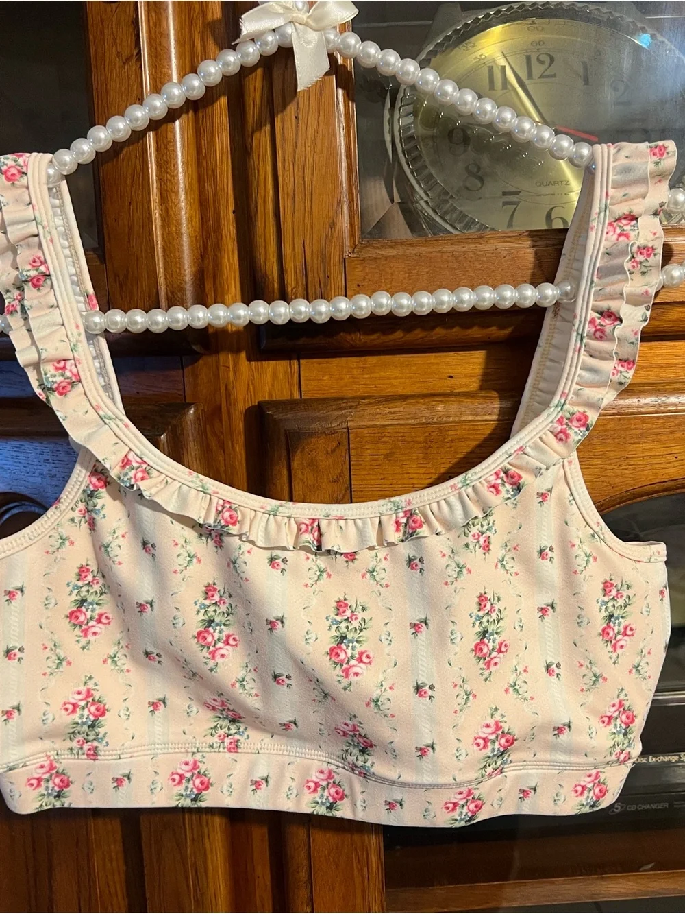 LoveShackFancy Pink & Cream Floral Ruffle Sport Top